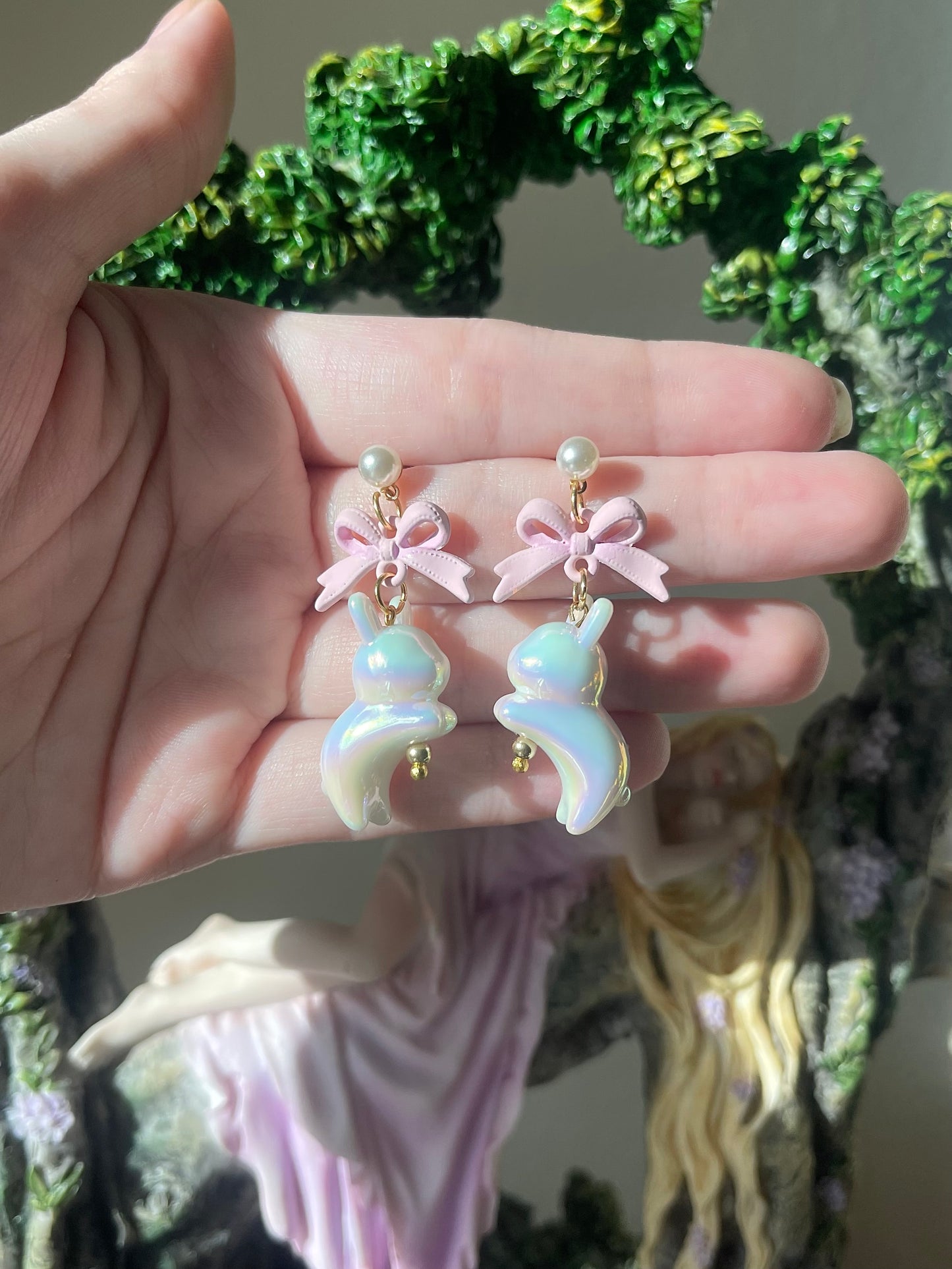 Holographic Bunny Bow Earrings