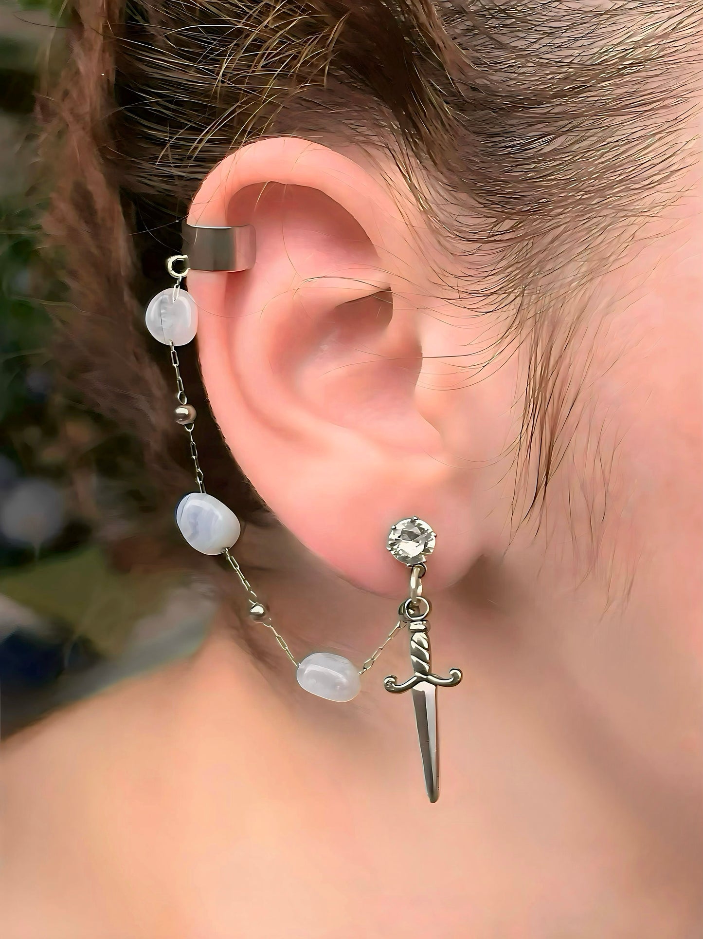 Moonstone Sword Earrings + Cuff