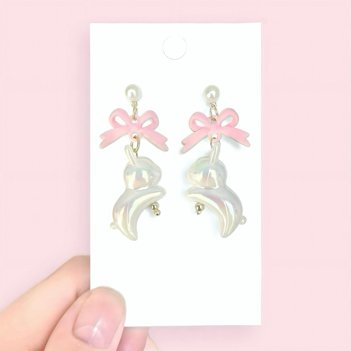 Holographic Bunny Bow Earrings