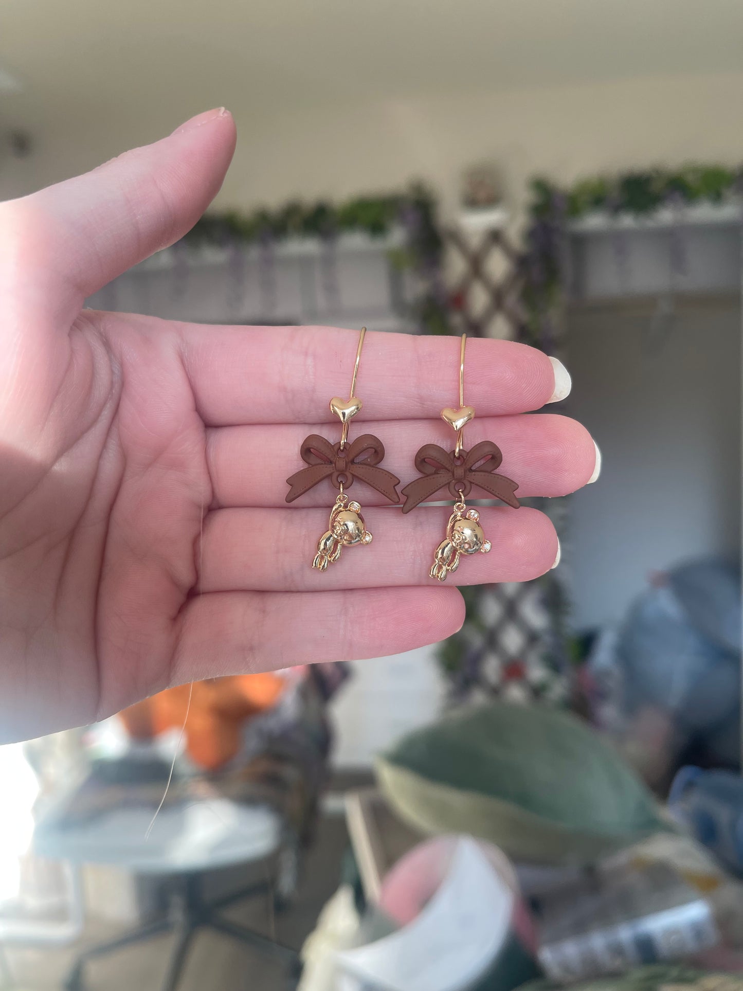 Brown Bow Bear Earrings