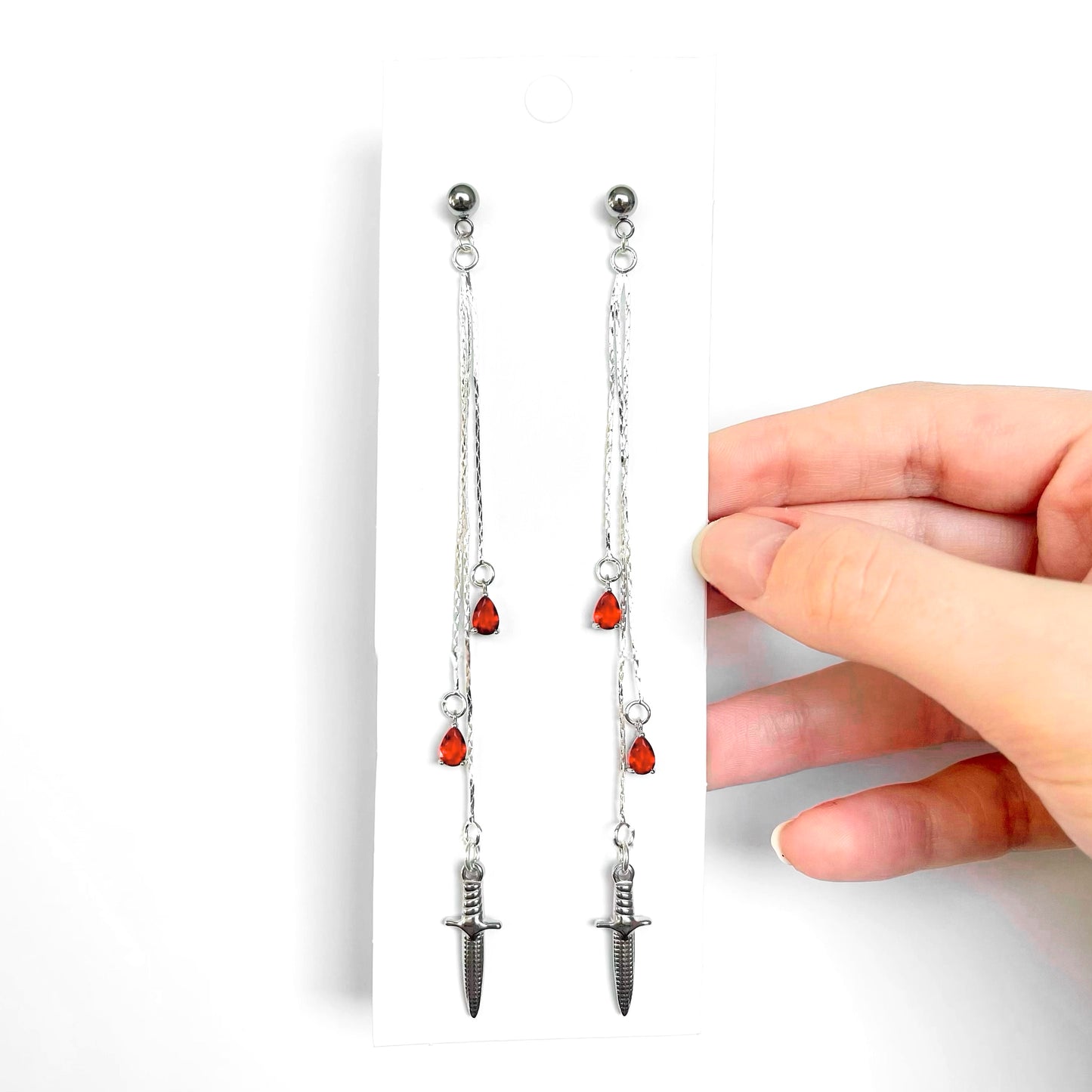 Silver Blood Dagger Earrings