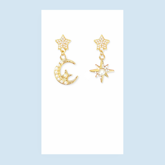Pearl Moon & Star Earrings