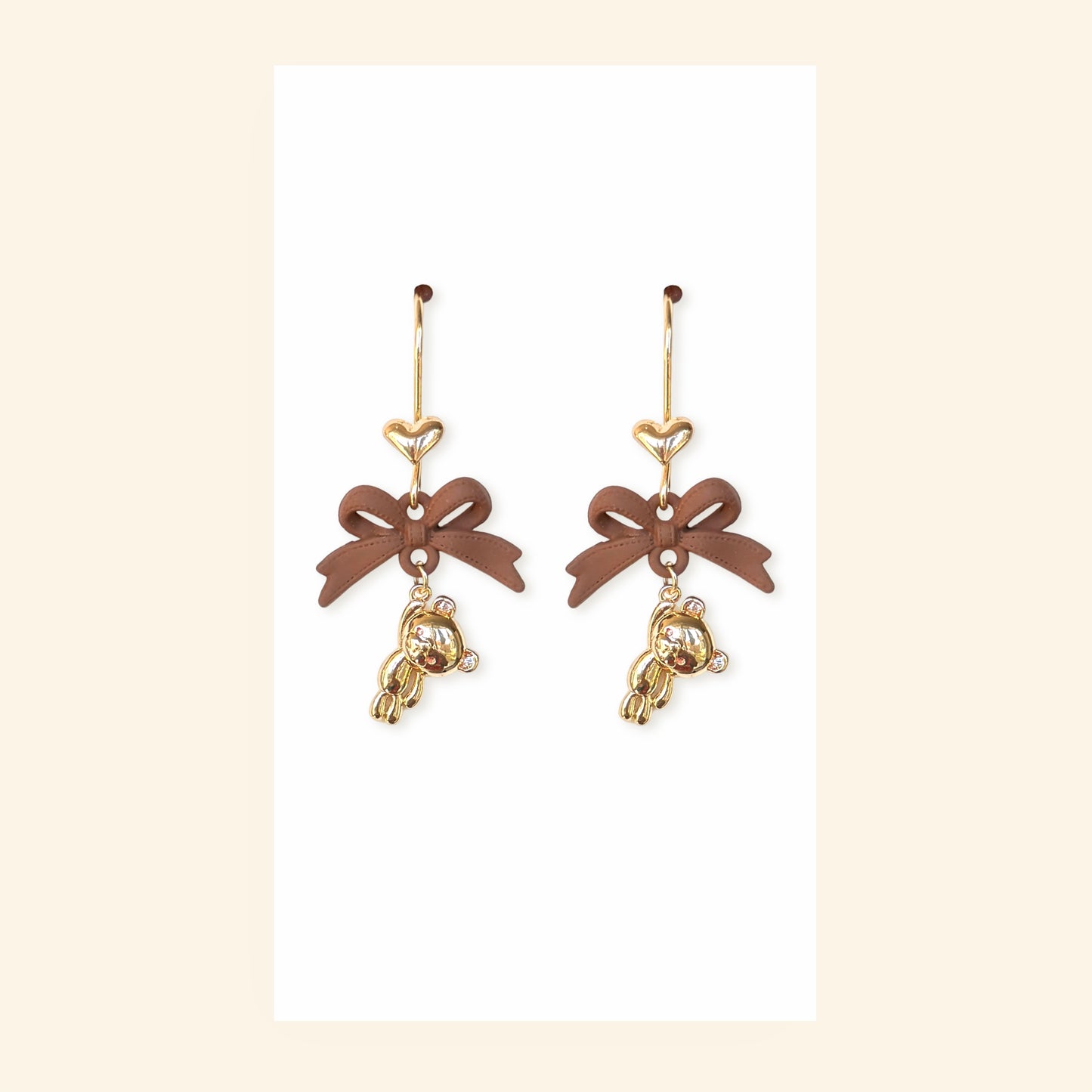 Brown Bow Bear Earrings