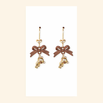 Brown Bow Bear Earrings